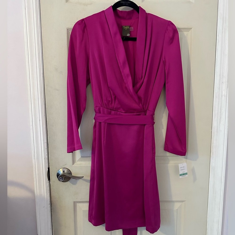 Magenta long sleeve dress.